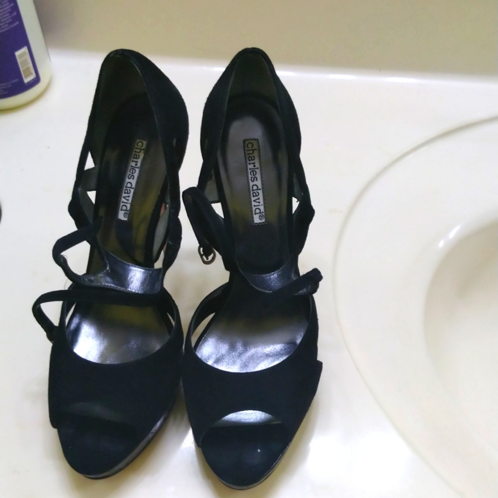 Charles David high heel sandals, Black Suede, Size 8